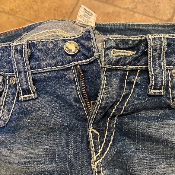 TRUE RELIGION Women Blue Embellished Disco Joey Big 7 Jeans Size 30 - Picture 8 of 10